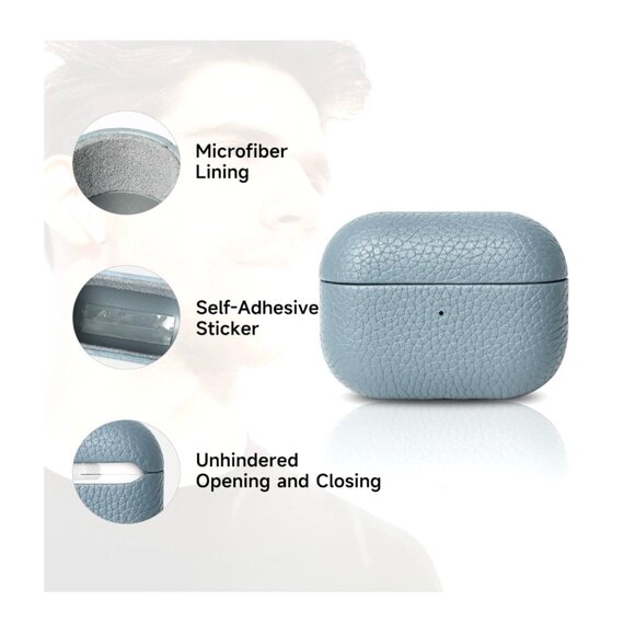 NWT LIGHT BLUE Pebble Leather Case for Apple Airpods Pro 2 - Picture 9 of 11